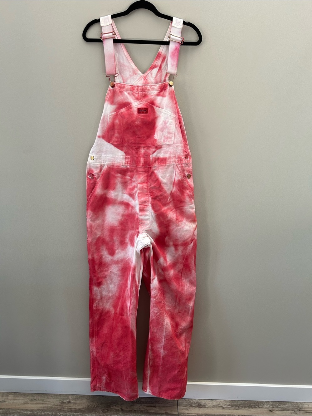 Dickies X Urban Behaviour Hand Dyed Custom Tie Dye Bib Utility Pink Overalls - Picture 3 of 9